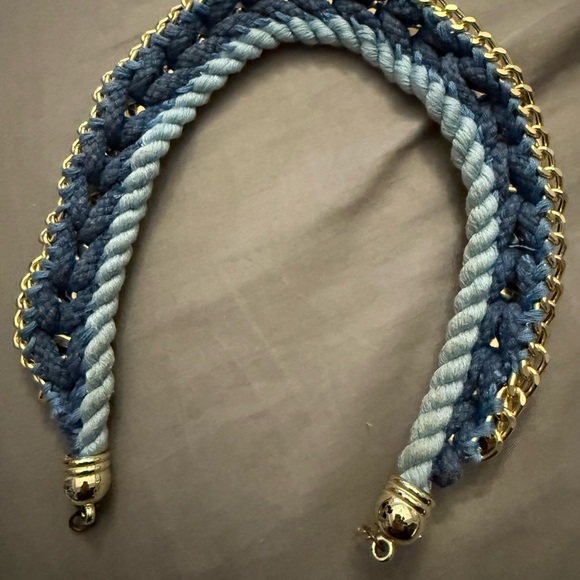 Blue and Gold Braided Rope Necklace 16 inch - Picture 4 of 4